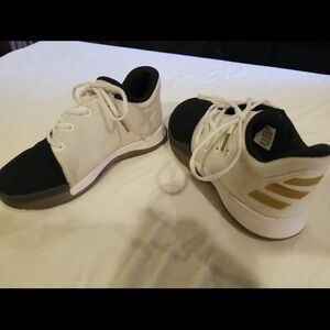 Adidas James Harden Vol. 1 Disruptor White Black Gold Shoes  BOYS SIZE 13K.